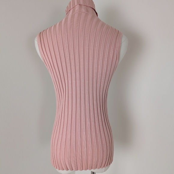 Silk Ribbed Turtleneck Sleeveless Fitted Tight Tank Top Shirt - Picture 6 of 12